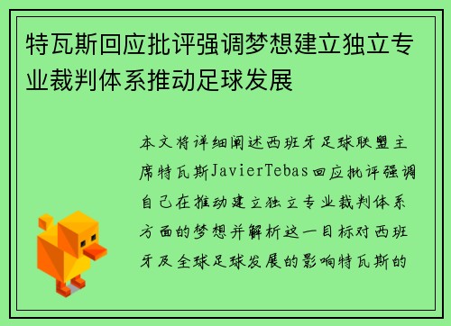 特瓦斯回应批评强调梦想建立独立专业裁判体系推动足球发展 特瓦斯回应批评强调梦想建立独立专业裁判体系推动足球发展
